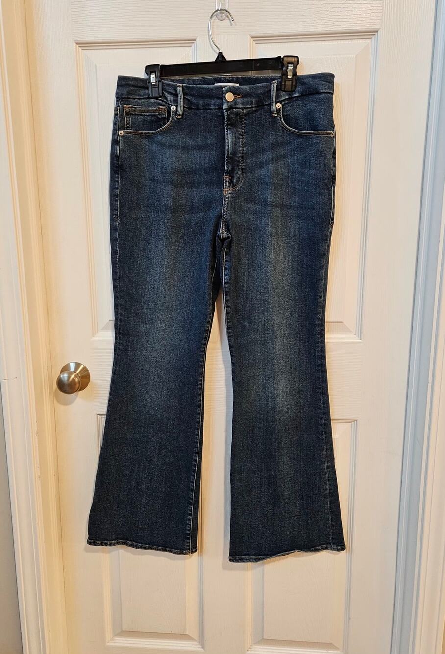 Good American Good Petite Flare Jeans 14/32 Dark Wash Stretch Denim High Rise